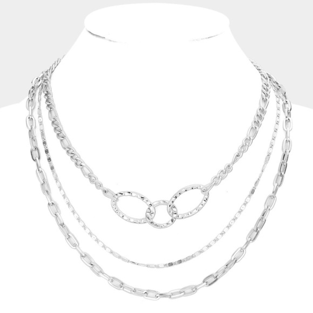 Triple open oval link layered necklace